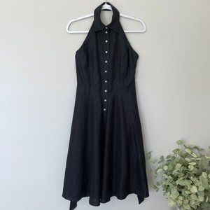NEW Vintage Ralph Lauren Halter Button Down Dress, Black 90's Green Label, Sz 2